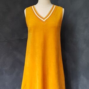 Vintage 70's Orange Sleeveless V-Neck Terry Cloth Mini Dress